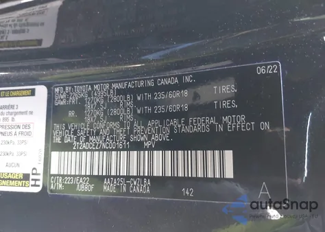 2022 Lexus Nx 250 z USA, uszkodzony, nr VIN 2T2ADCEZ7NC001611